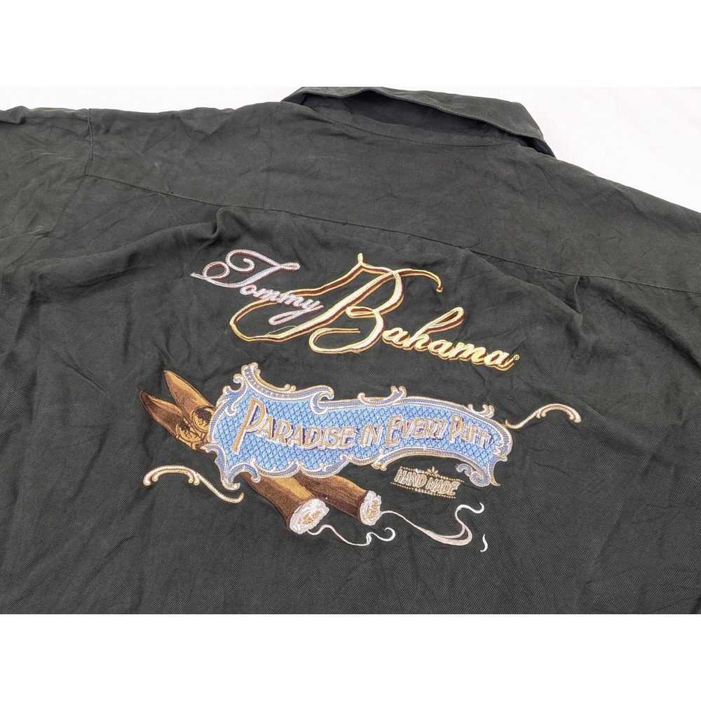 Tommy Bahama Embroidered Shirt Mens XL Paradise In Every Puff Silk Cigar Green